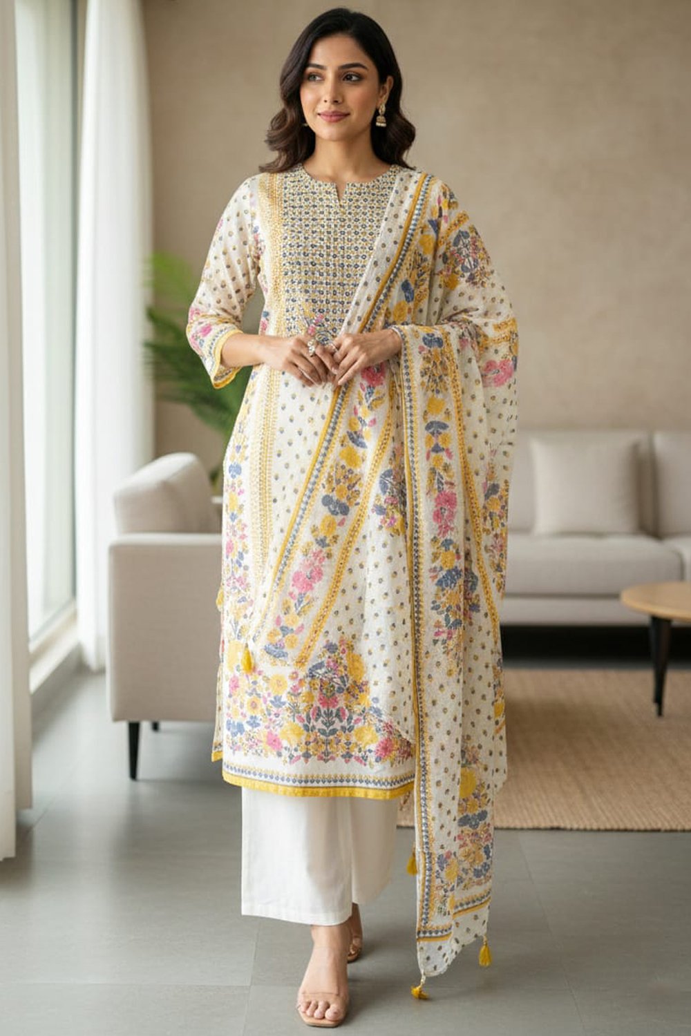Women's Pure Cotton Kurta Pant Dupatta Set