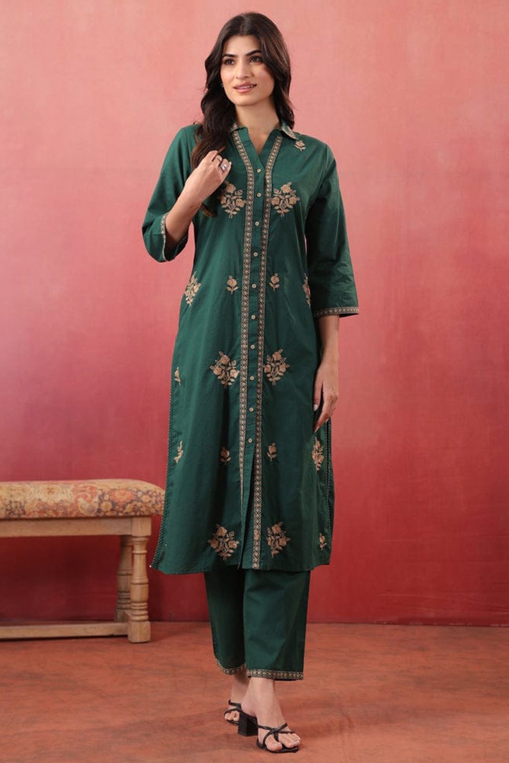 Women's Pure Cotton Embroidery Work Kurta Pant Set