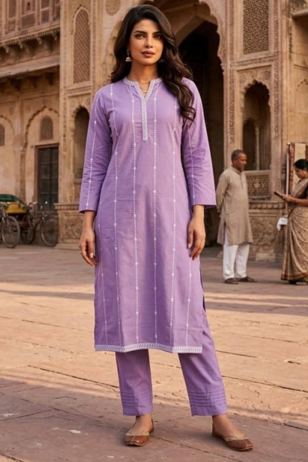 Pure Cotton Embroidery Work Kurta Pant Set