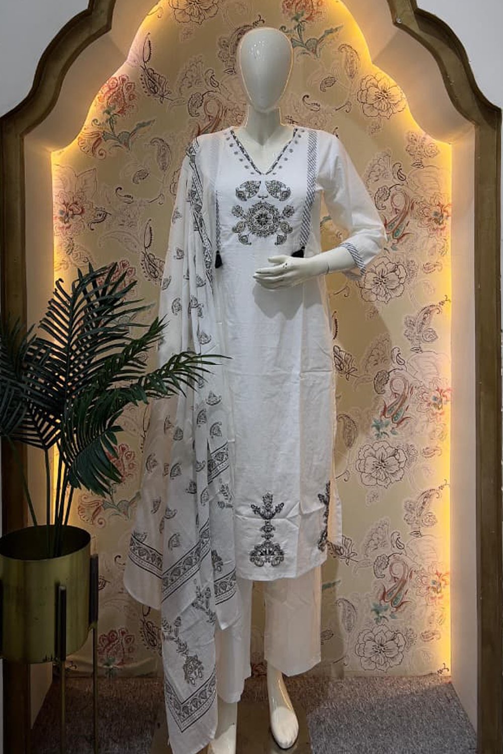 Women's Pure Cotton Embroidery Work Kurta Pant Dupatta Set
