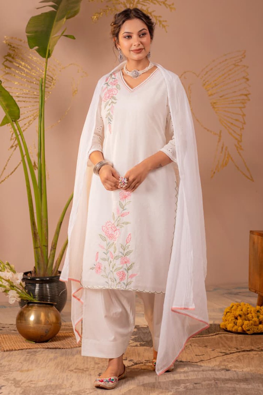 Women's Pure Cotton Kurta Pant Dupatta Set