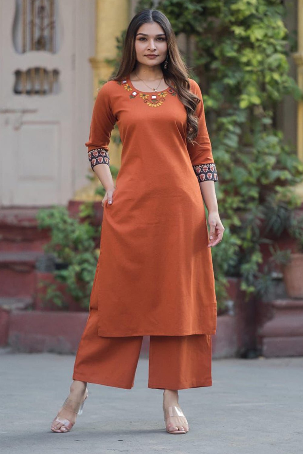 Women's Pure Cotton Katha Work Kurta Set