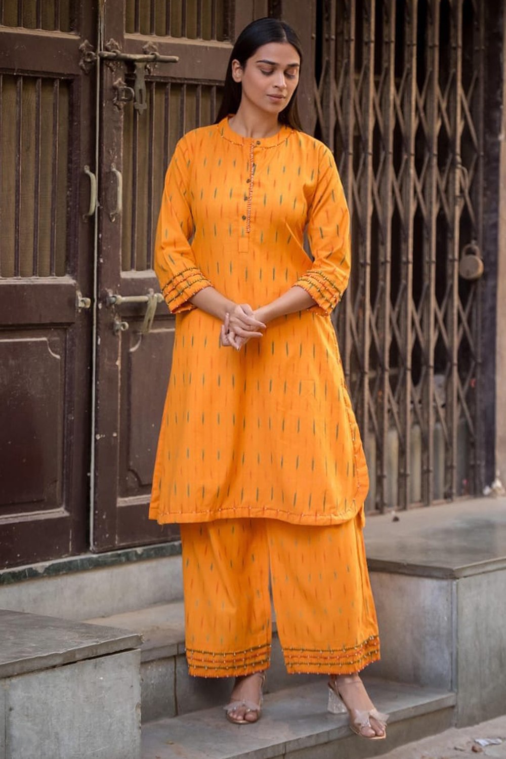 Women's Pure Ikkat Cotton Hand Work Kurta Pant Set