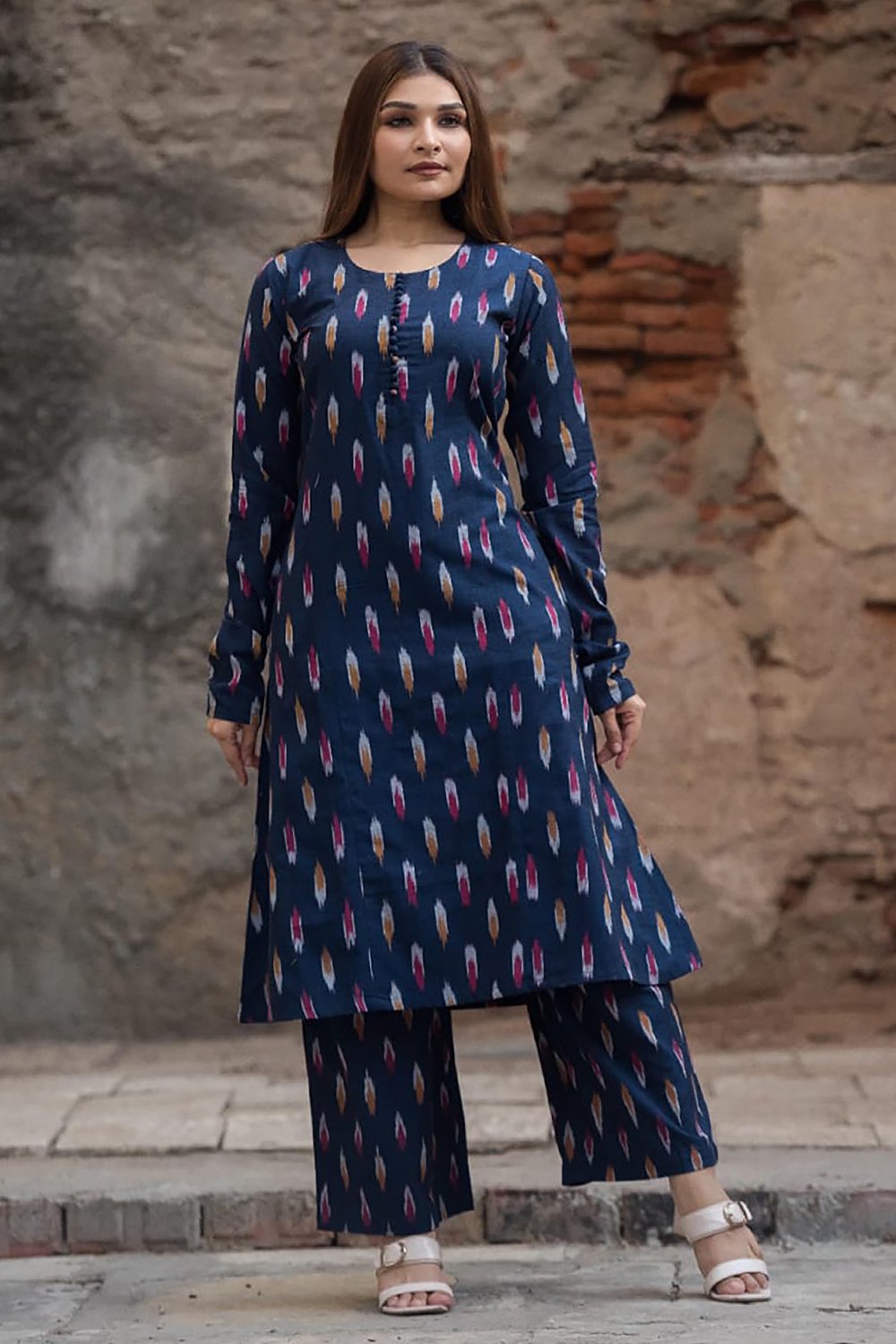 pure-ikkat-dress-with-chudi-sleeve-kurta-pant-set