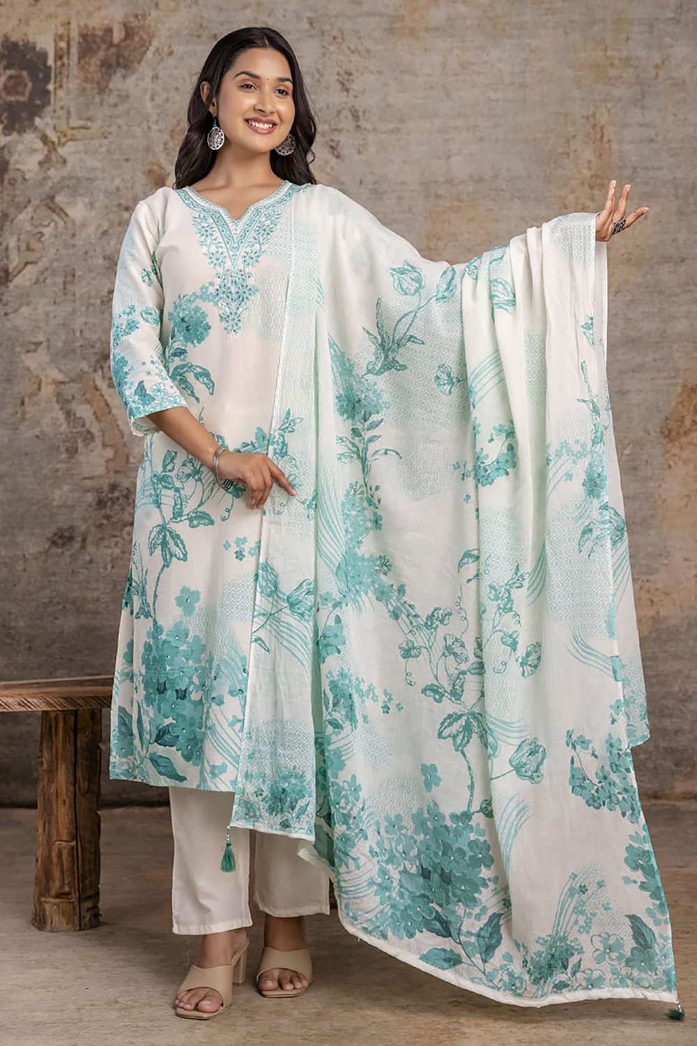Solid Cotton Dress – Top, Pant & Dupatta Set