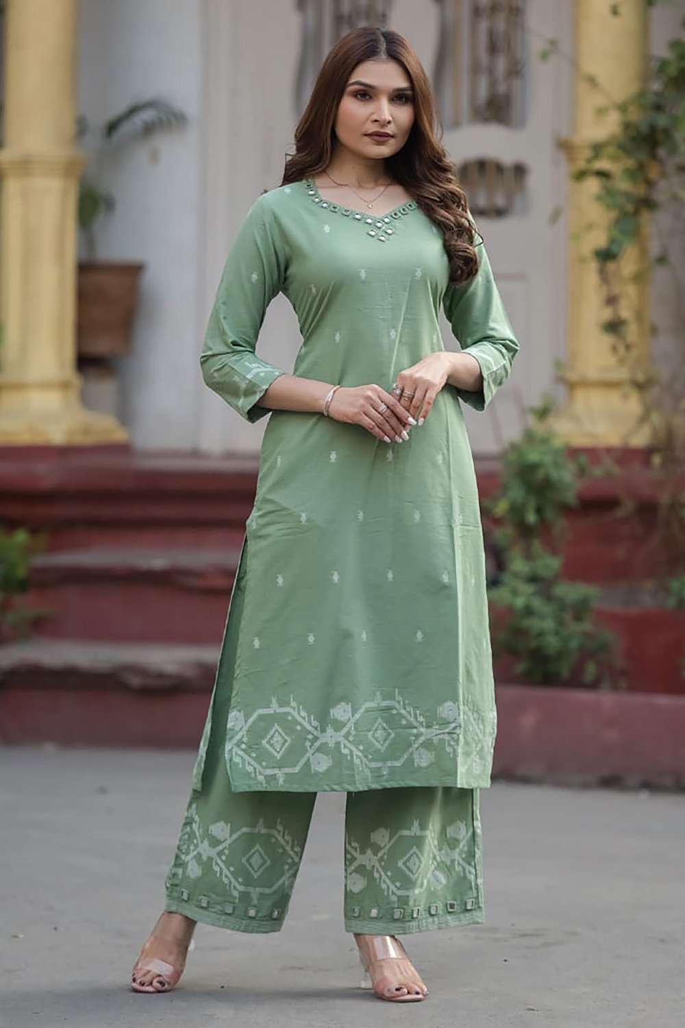Pure Jamdani Mirror Work Kurta Pant Set